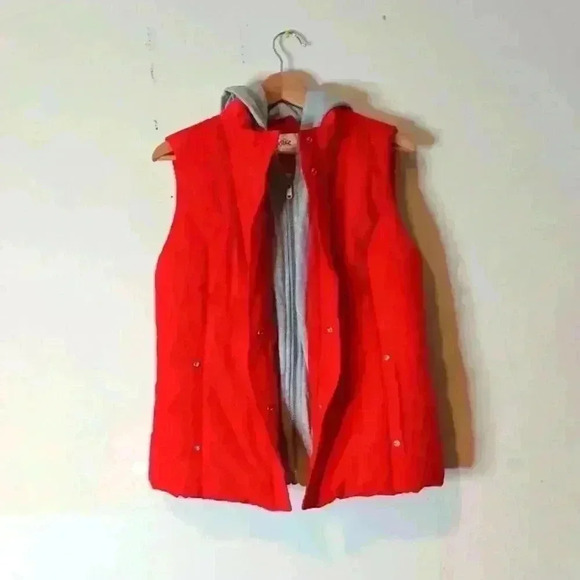 Justice Puffer Vest Girls Cotton Hood Front Zip Red - Picture 5 of 10